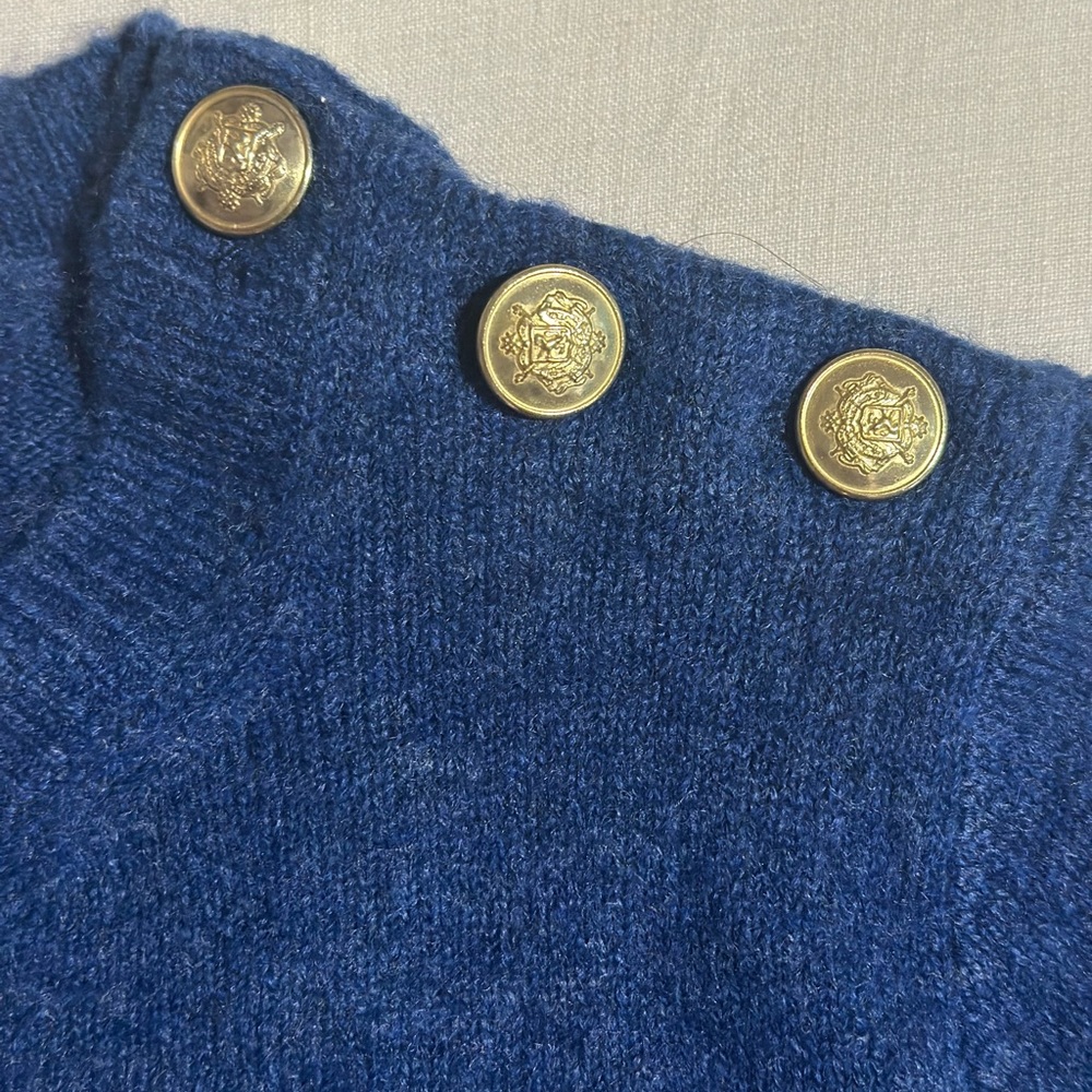 J. Crew Royal Blue Sweater with Gold Button Accents - Picture 2 of 10